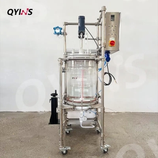 玻璃固相合成釜 過濾反應釜 半自動進出料夾套全包50L